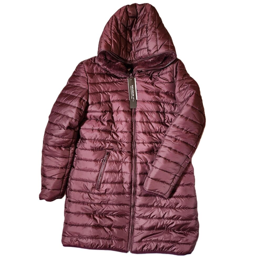 Tribal Reversible Puffer Jacket Women’s Medium Berry Water‑Repellent Coat
